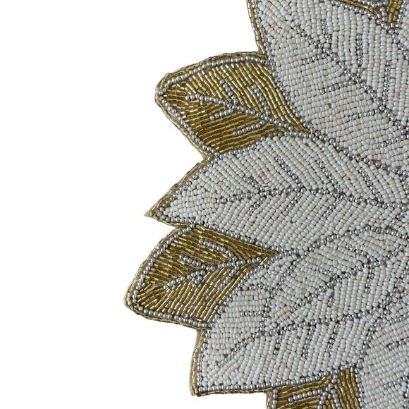 Max Studio Handmade Beaded POINSETTIA Placemat Charger 15in Glam Gold Ivory NEW - Picture 10 of 10